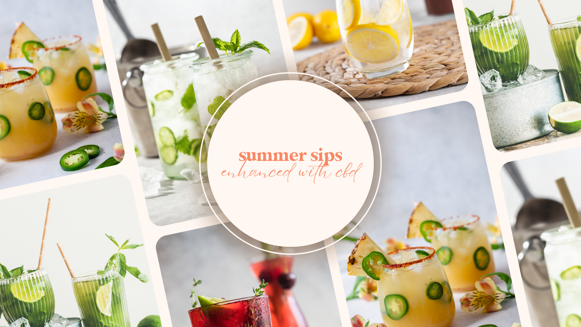 Various images of Mocktails with fruity themes