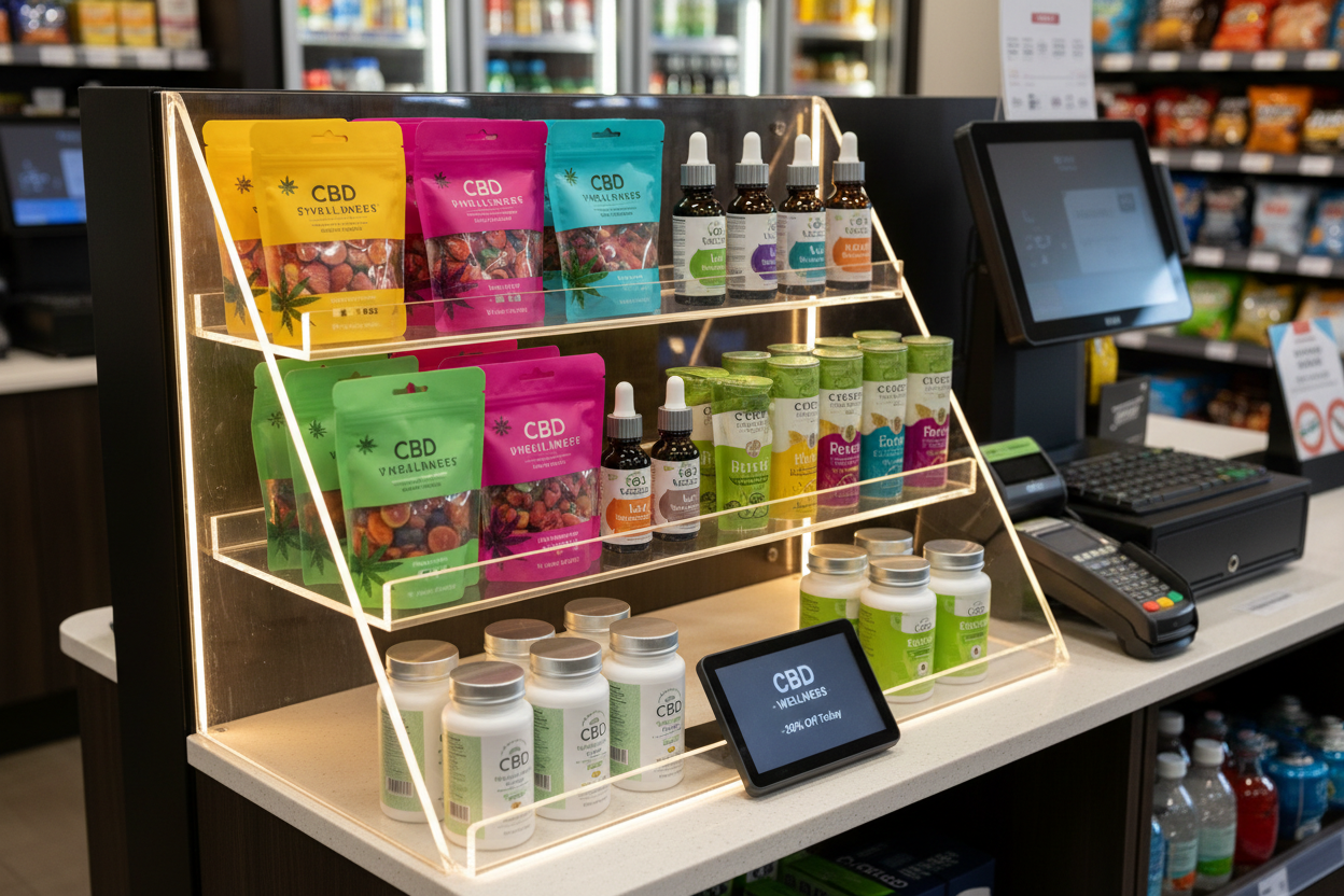 Image of a random gas station CBD stand that might contain delta 8 thc