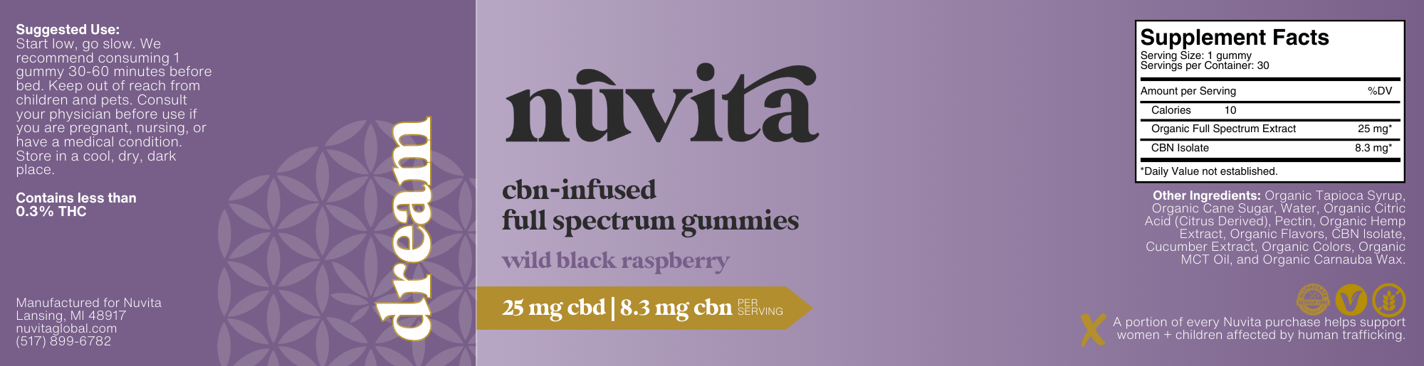 Nuvita Dream gummies supplement label