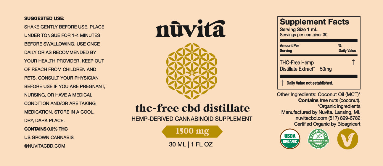 THC-Free CBD Oil | Broad Spectrum Distillate | Nuvita